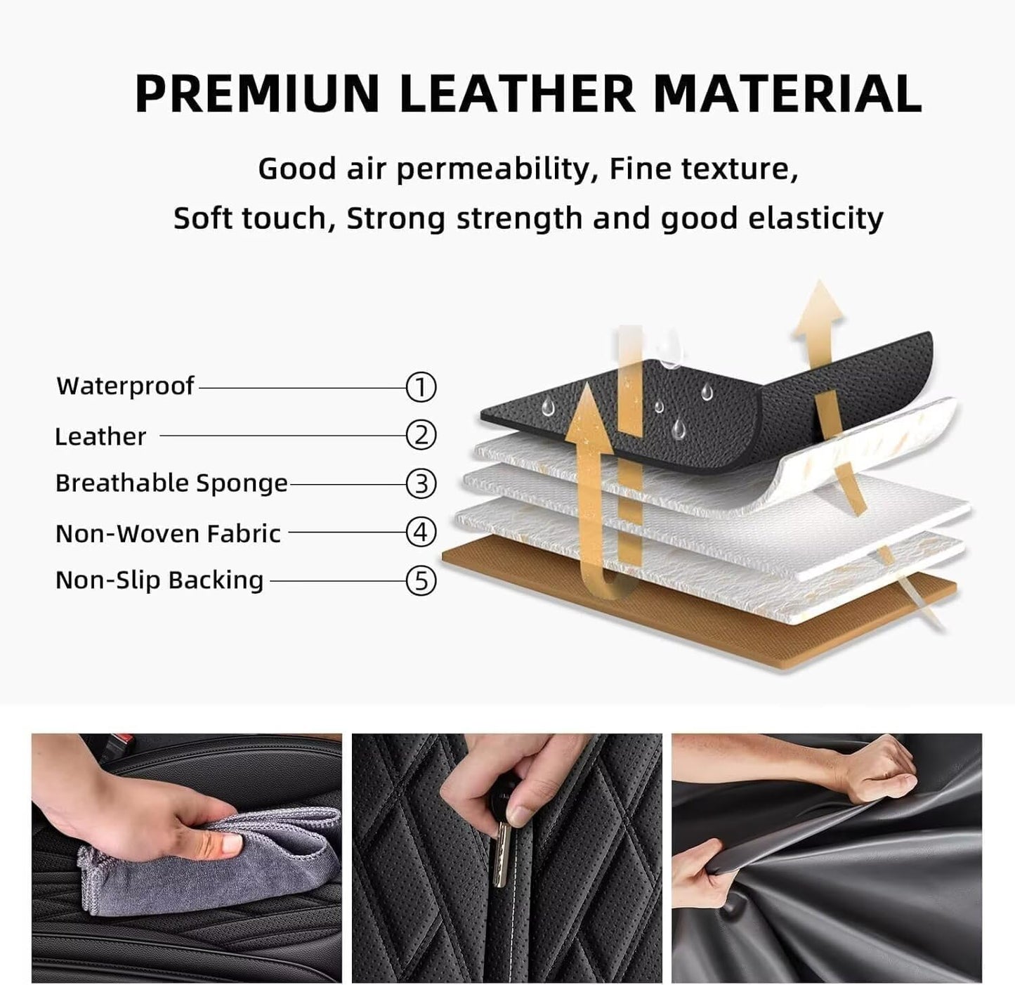 AOMSAZTO Ford Ranger Seat Covers: Front Seat Covers Custom Fit 2019 2020 2021 2022 2023 2024 Ford Ranger Breathable Waterproof Leather Seat Protector(2 Front Seats, Black)