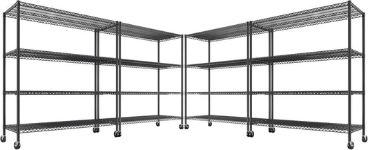 REIBII 55.5''W Heavy Duty Metal Shelves with Wheels - 4PCS Adjustable Garage Storage Rack, 75.6" H X 55.5''W X 24" D