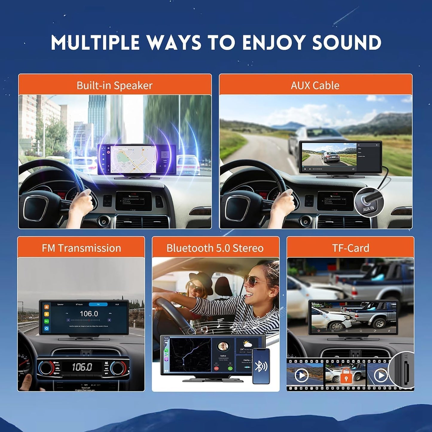 10.26" Wireless Carplay Screen, Portable Car Play & Android Auto Screen, Car Stereo with 4K Dash Cam, HD Touch Screen with 1080P Backup Camera/Mirror Link/Voice Control/GPS/AUX/FM for All Vehicles