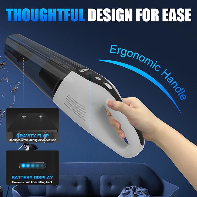 Car Vacuum Handheld Cordless Car Vacuum Cleaner for Drivers, Office, Home & Pet Hair, with True Brushless Motor, Ultra-Strong Suction, Rechargeable Battery&Big Dust Cup, Type-C Fast Charging