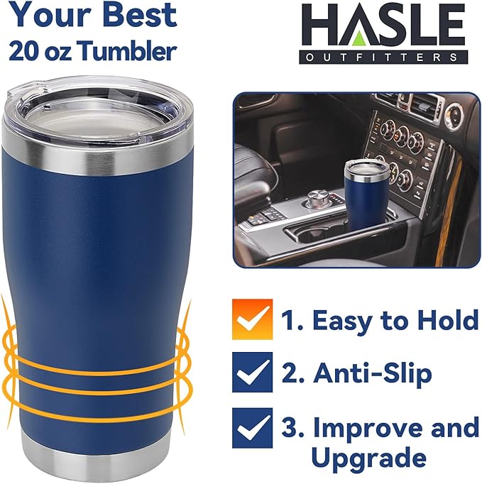HASLE OUTFITTERS 20 oz Tumbler Bulk, Stainless Steel Tumblers with Lid, Vacuum Insulated Tumbler, Double Wall Powder Coated Cup, coffee mugs, Navy Blue, 12 Pack