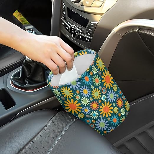 Mushroom Flower Butterfly Moon Car Rubbish Bag Can Reusable Hanging Auto Garbage Organization Can Bin with Adjustable Strap for Camping