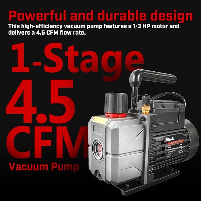 XtremepowerUS Vacuum Pump R134a R22 R32 R410A A/C Refrigeration with Manifold Gauge Can Tap Set Carrying Bag (Gen2, 4.5 CFM)