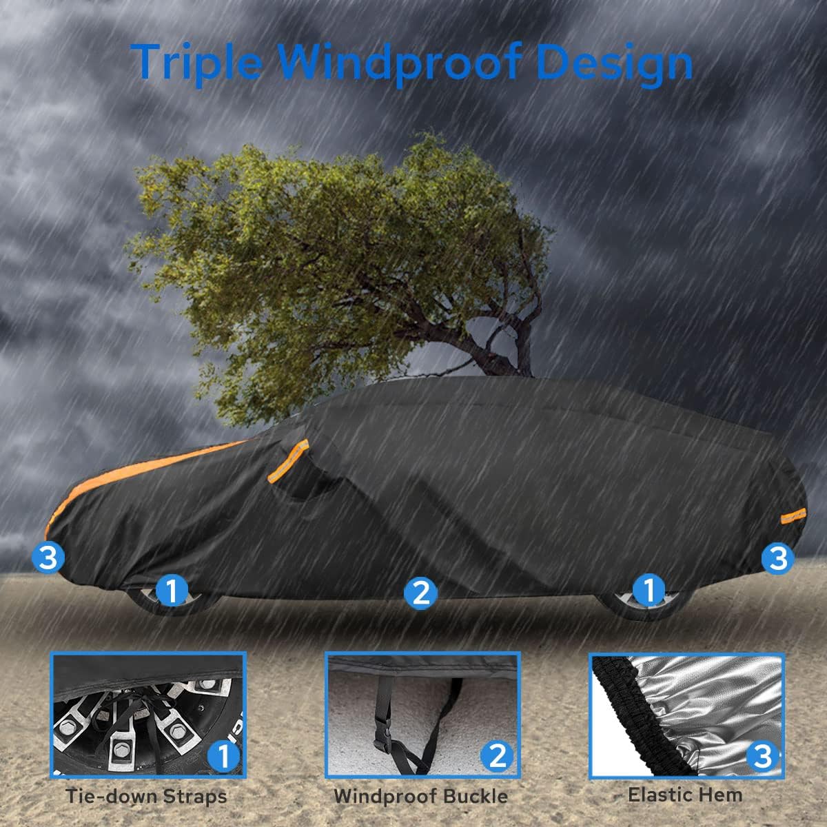 Avecrew Car Cover Waterproof All Weather for Automobiles, Outdoor Heavy Duty Full Exterior Covers for Sedans Up to 177" L