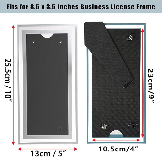 JUXYES 2 Pack Clear Glass Business License Frame for Wall and Tabletop - Display Picture or Retail Licenses, Transparent Certificate Holder for License Cosmetology Salon Esthetician, 3.5 x 8.5 Inches