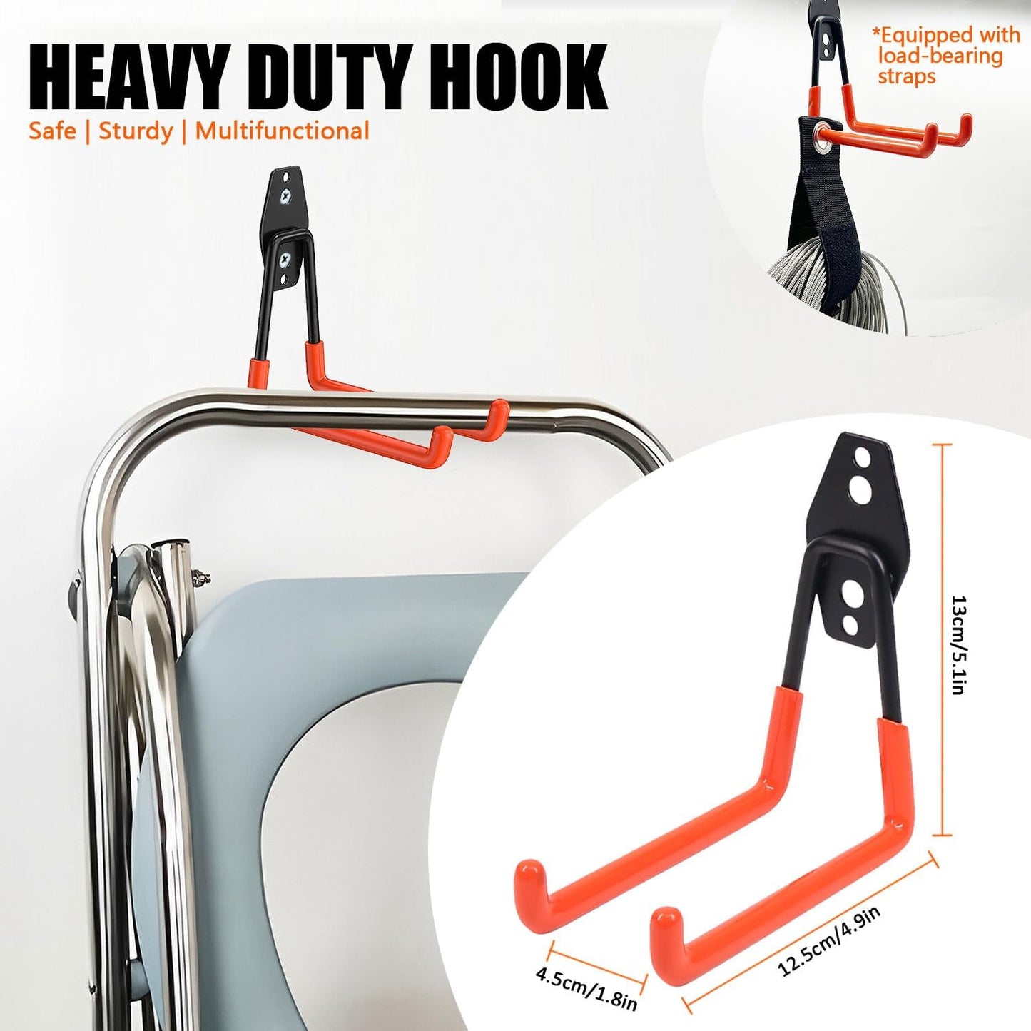 Heavy-Duty Garage Hooks -2 Pack Type medium J - Anti-Slip Coated Wall-Mounted Hooks Wall Mount Storage Organizer for Hanging Power and Garden Tools, Ladders, Hose, Bikes, Ropes, Bulk Items, and More