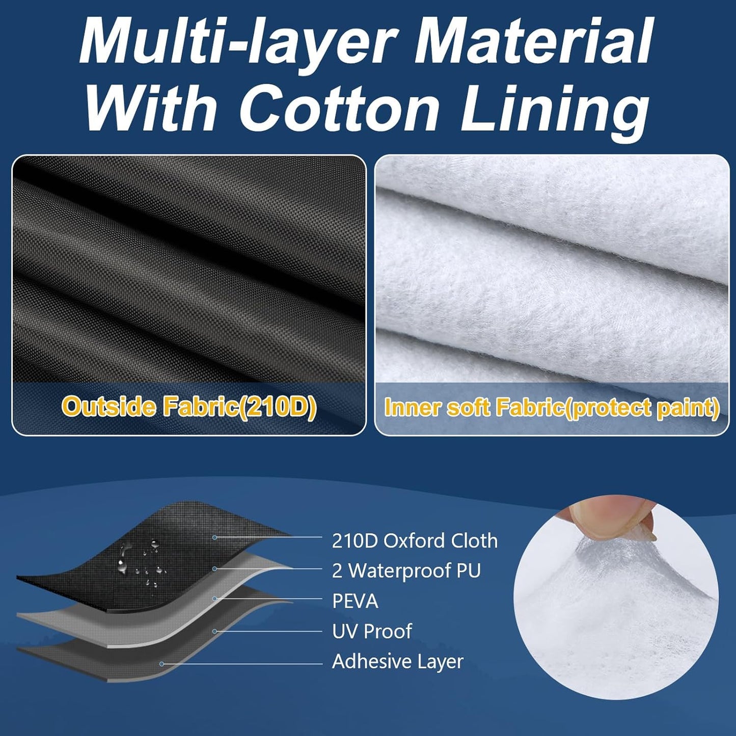 QUNSUNUS Waterproof Car Cover for Ford Mustang 1969-1973, Outdoor Car Covers with Zipper, All Weather Full Exterior Cover with Straps and Elastic Edges for Wind, Sun, UV and Dust Protection