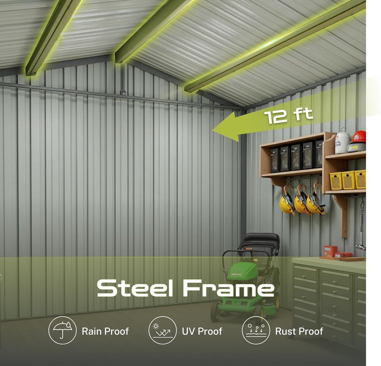 12x10 Ft Storage Shed Outdoor, XL Permanent Steel Building with Window, Sliding Doors and 4 Air Vents for Backyard Garden Patio Lawn - Black