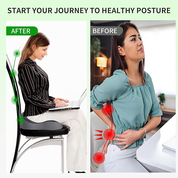 Memory Foam Seat Cushion for Office Chair Car Seat Ergonomic Chair Cushion Desk Chair Cushion for Sciatica Tailbone Hip Support Non‑Slip for Office Chairs Desk Accessories (Black)