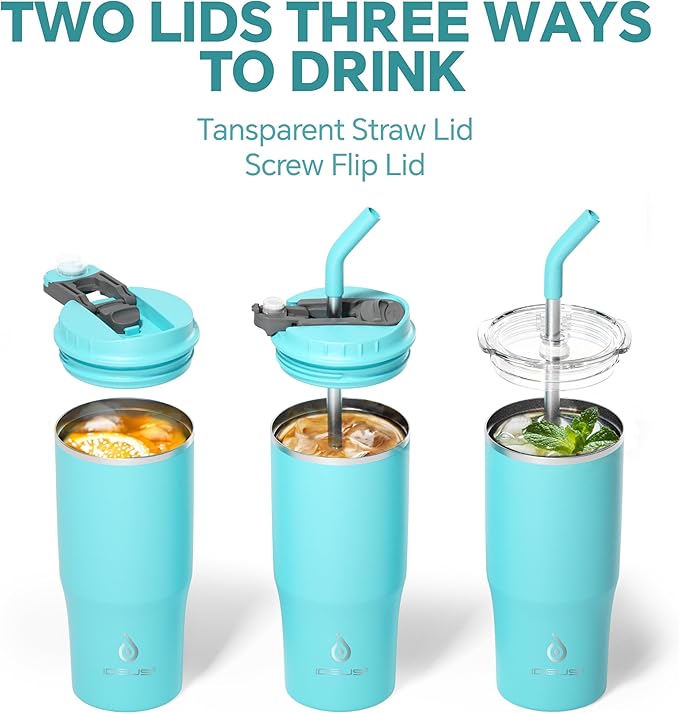 Ideus Insulated Tumbler with Lid and Straw 24 oz, Stainless Steel Double-Wall Vacuum Leak-Proof Travel Coffee Mug, Cup Holder Friendly, Sky Blue