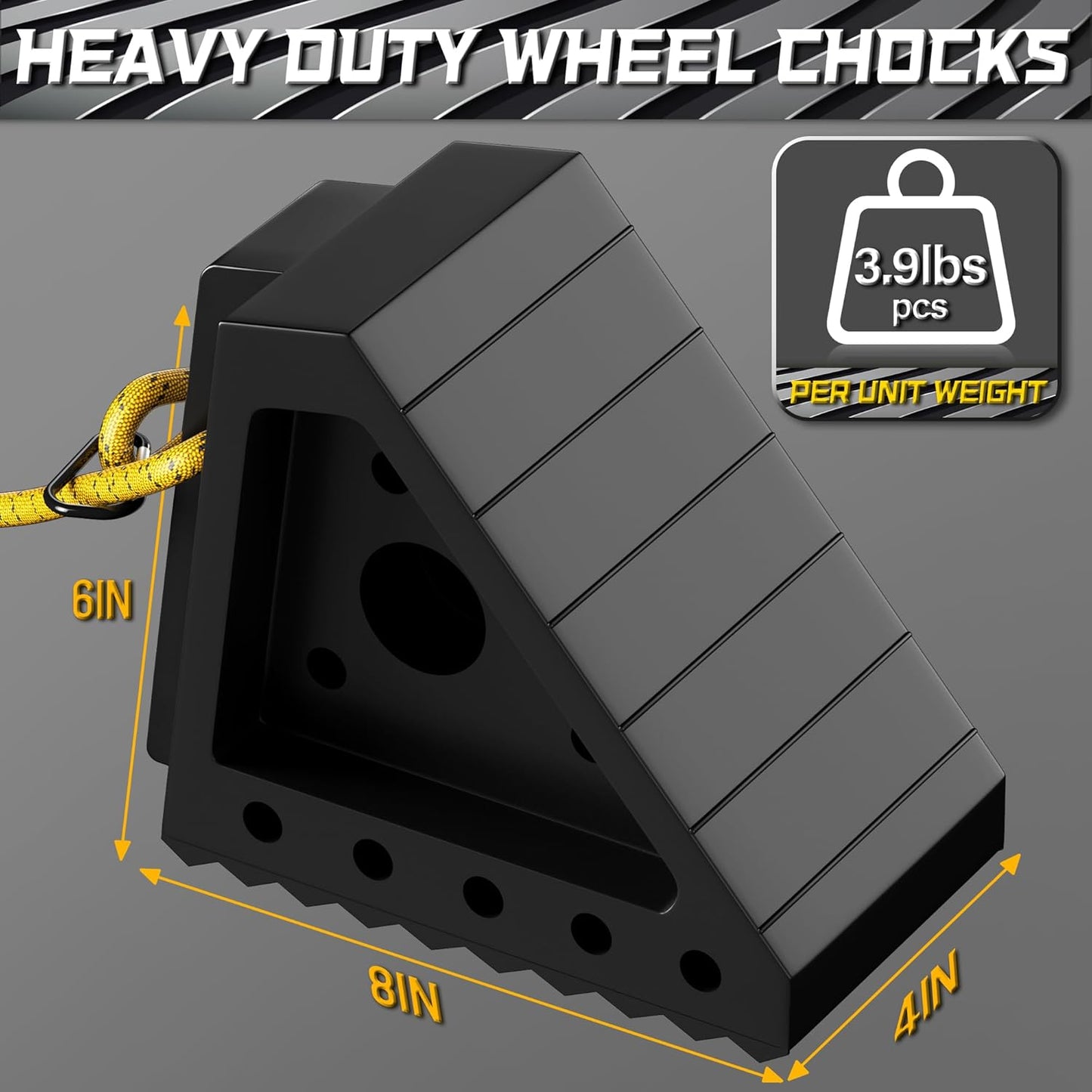 4 Pack Heavy Duty Wheel Chocks with 39" Rope, Rubber Wheel Chocks for Trailers, RV, Cars, Trucks, and ATV
