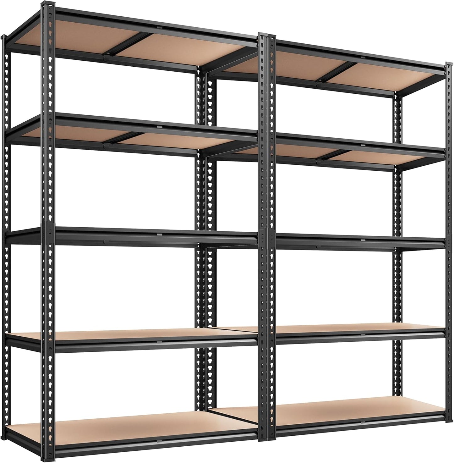 REIBII 2020LBS Storage Shelves 5 Tier Garage Shelving Heavy Duty, Adjustable Metal Shelving Unit, Garage Shelves for Basement Warehouse Pantry, 72" H x 35.55" W x 16" D, Black, 2 Pack