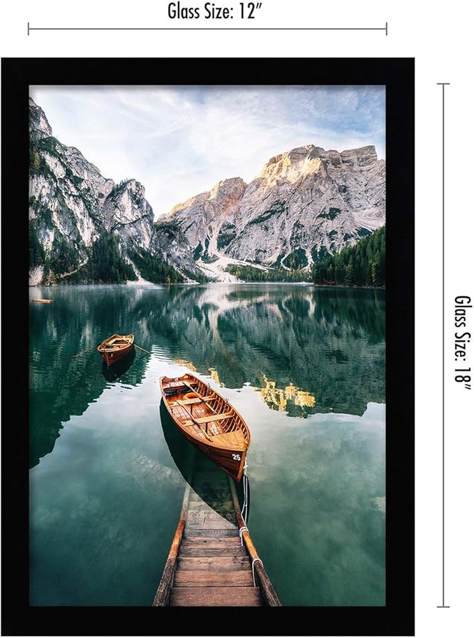 Americanflat 12x18 Picture Frames in Black - Composite Wood with Shatter Resistant Glass - Wall Mounted Horizontal and Vertical Formats (2-Pack)