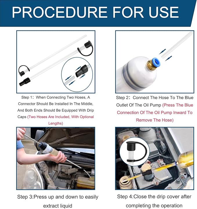 200cc Fluid Transfer Pump, Oil Extractor Pump for Oil Change, Oil Syringe, Manual Oil Extraction and Filling Pump with Two Hoses, for Automotive, Motorcycle, Marine & Equipment Maintenance.