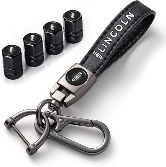 Combo of Car Tire Valve Caps&Car Key Chain Cars Compatible with Lincoln MKC Nautilus Aviator Navigator MKZ Continental, 4pcs Car Tire Dust Caps& Car Keychain Accessories