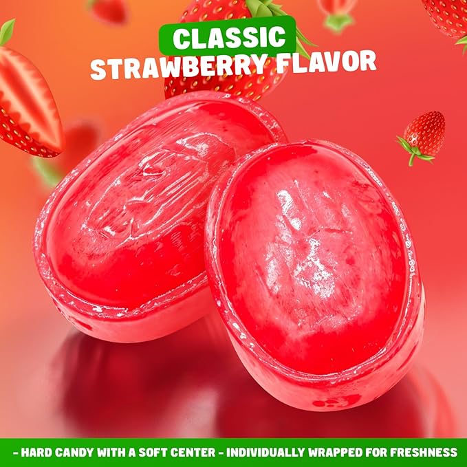 ARCOR Strawberry Bon Bons 4 lb – Individually Wrapped Hard Candy with Soft Center, Bulk, Old Fashioned