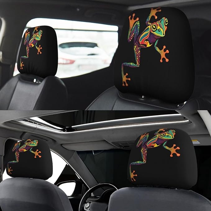 Dujiea 2 Pack Boho Frog Car Headrest Covers, Universal Soft Car Seat Head Rest Protector, Vehicle Accessories Fabric Headrest Cover for Cars, Vans, Trucks