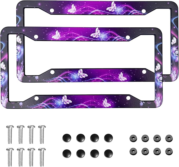 Butterfly License Plate Frame Cover Universal US Car Plate Holder Tag Accessories Decor for Women Man 2 Pack with Screw 12.3 x 6.3 Inch