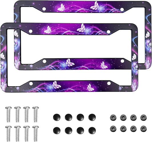 Butterfly License Plate Frame Cover Universal US Car Plate Holder Tag Accessories Decor for Women Man 2 Pack with Screw 12.3 x 6.3 Inch