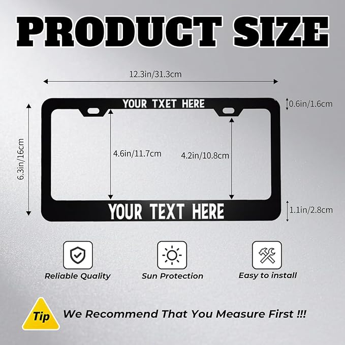 Custom License Plate Frame Personalized - Premium Metal Car Tag with Your Text, 12x6 Inch Customized Auto Plates, Rust-Proof License Plate Frames for Cars/Trucks/SUVs (Placas para Carro)