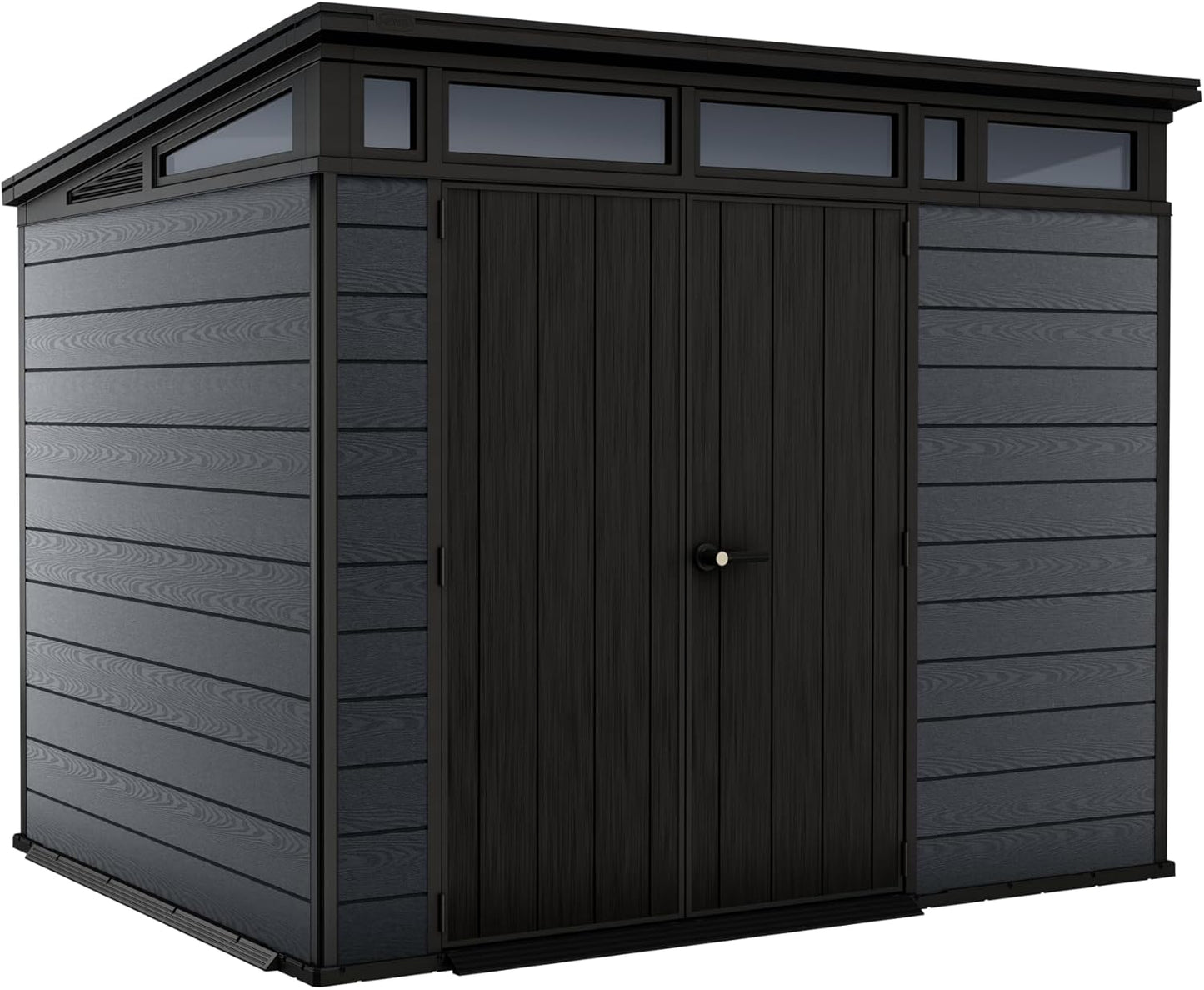 Keter Cortina 9x7 Ft All-Weather Storage Shed with Skylight, Window, Built-in Ventilation, Customizable Walls, & Lockable Double Doors, Graphite