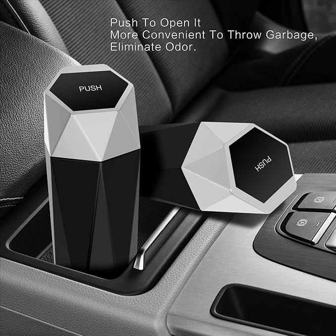 Car Trash Can with Lid,Portable Vehicle Auto Car Garbage Can,Diamond Design Mini Garbage Bin for Automotive Car, Home, Office, Kitchen, Bedroom(2 Packs,Silver)