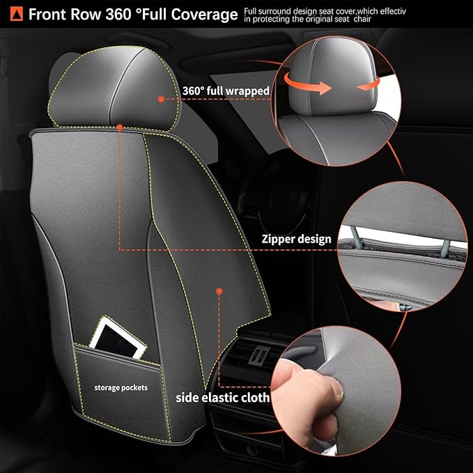 2 Front Seat Covers Fit for Nissan Frontier 2009-2024 2025: Car Seat Covers Leather Waterproof Ice Silk Breathable Car Seat Cushion Protector (2 Seats, Black & Grey)