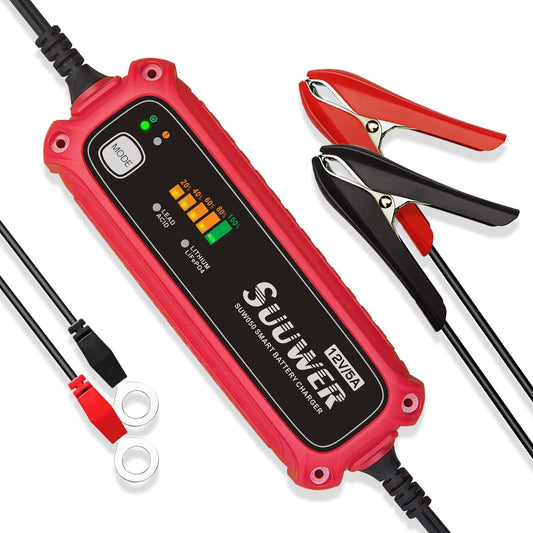 High-Efficiency 12V 5-Amp Smart Car Battery Charger, Battery Maintainer, Trickle Charger, Float Charger and Desulfator for Car, Motorcycle, ATV, Lithium (LiFePO4) and Deep Cycle Batteries