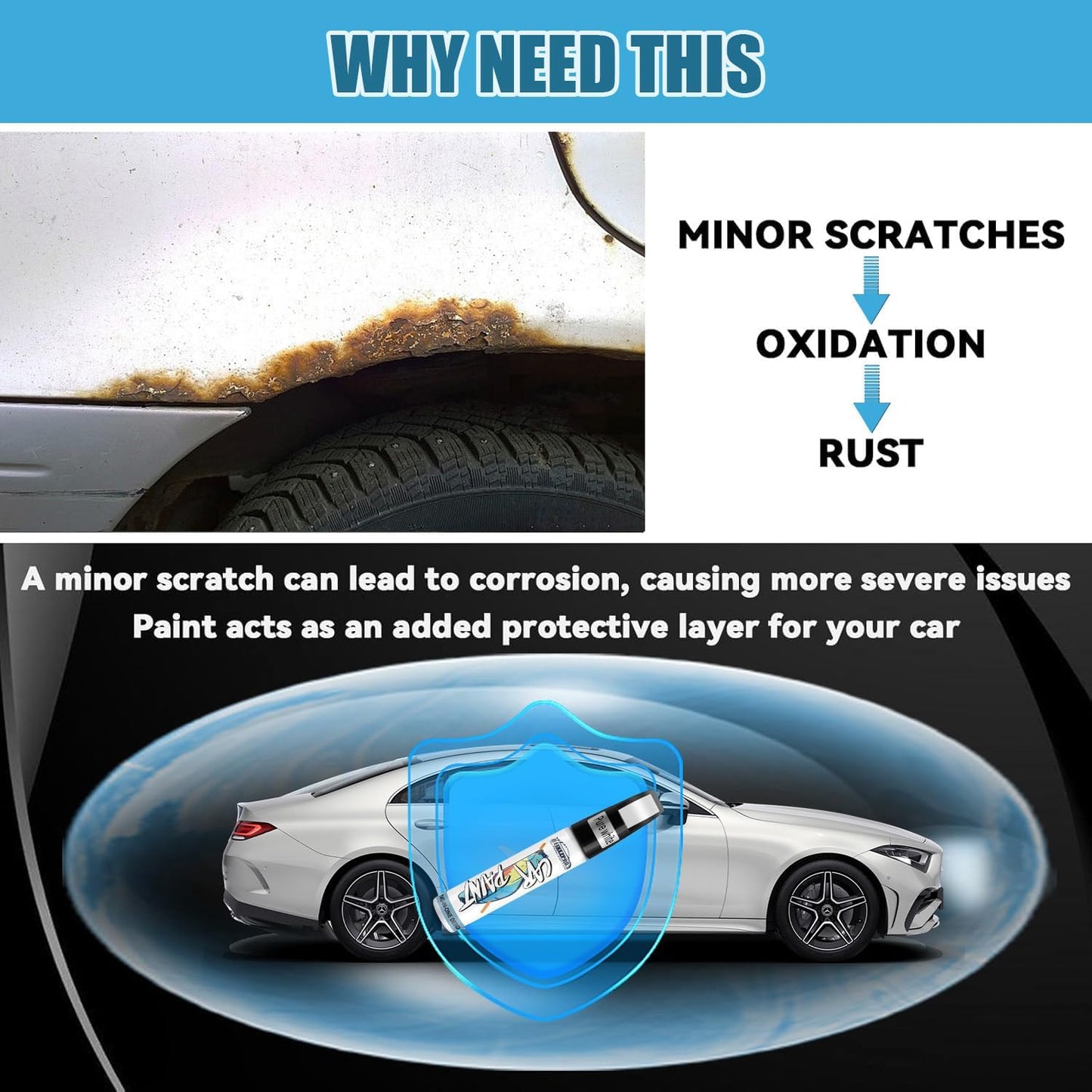 White Car Paint Touch Up, Car Paint Scratch Repair Pen, Color Accurate Automotive Paint Quick and Easy Fix Vehicles Chip Rim Scuff Repair