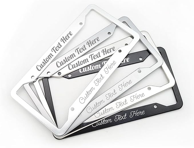 Custom Personalized Metal Engraved Standard Size License Plate Frame,Funny Car Auto Truck Message Plate Holder for Men Women,Silver Text (Silver)