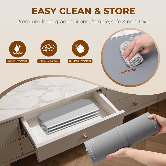 Homelove Food Warming Mat for Parties Buffet - Full Surface Fast Heating Electric Warming Tray with 7 Temp-Settings & 8H Timer, Portable Roll Up Food Warmer with Heat Insulation Pad XXL-Grey