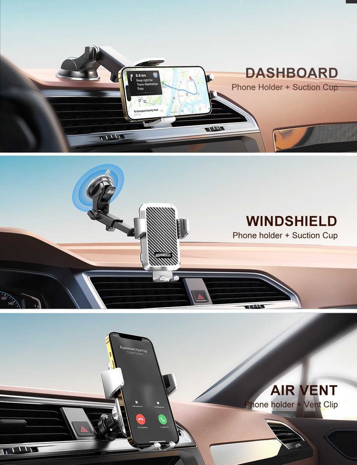 Wireless Car Charger, Phone Holders for Your Car, 15W Auto Clamping Phone Mount Car Accessories for iPhone 16 15 14 13 12 Mini Pro Max, Samsung Galaxy S24 Ultra S23 S22+ Note 20, etc - Silver