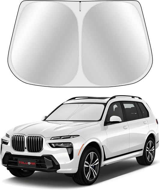 Custom Fit Windshield Sun Shade for BMW X7 2019-2025 - Full Coverage, 210T Reflective Fabric, Double-Layer Design - Blocks 99% UV Rays, Keeps Car Cool, Easy to Install and Store
