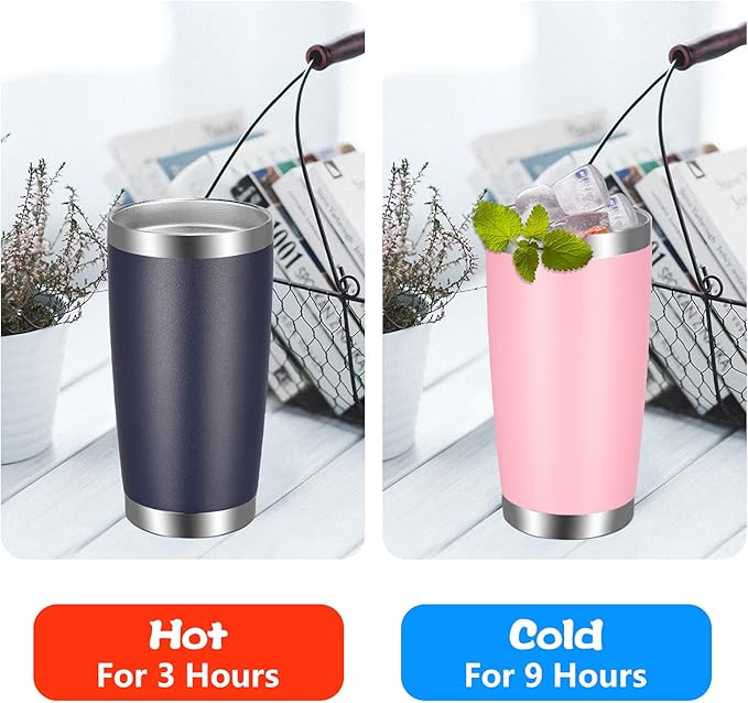 VEGOND 20oz Tumbler with Lid and Straw Stainless Steel Tumbler Cup Vacuum Insulated Double Wall Travel Coffee Mug Powder Coated Coffee Cup(Navy Blue 1 Pack)