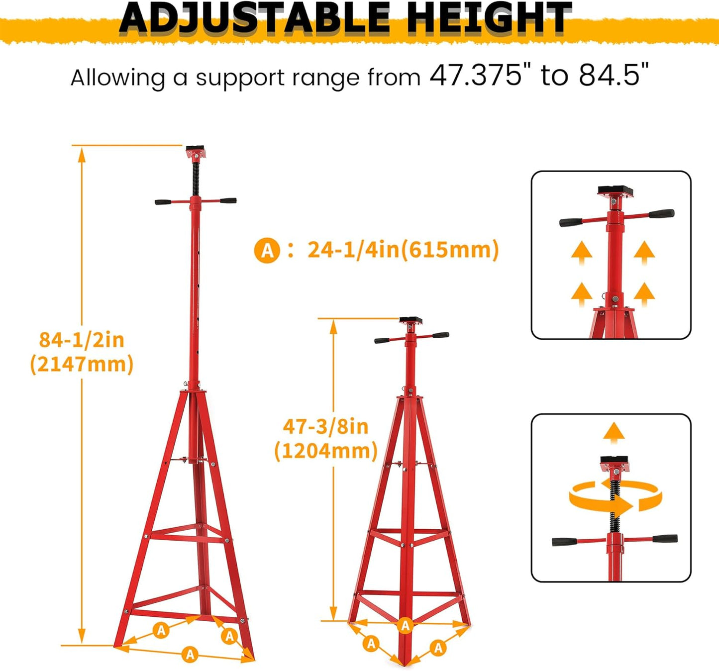 KUAFU 47.375"-84.5" Automotive Under Hoist Tripod Stand 2 Ton High Lift Jack Stand Reach Under Hoist Stand 4000lbs Capacity Powder Coated Red