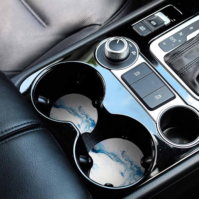 Blue Creative Liquid Car Coasters for Cup Holders Car Cup Holder Coasters 2 Pack for Car, Anti Slip Ceramic Car Cup Mat with Finger Notch Cute Car Interior Accessories for Women Men