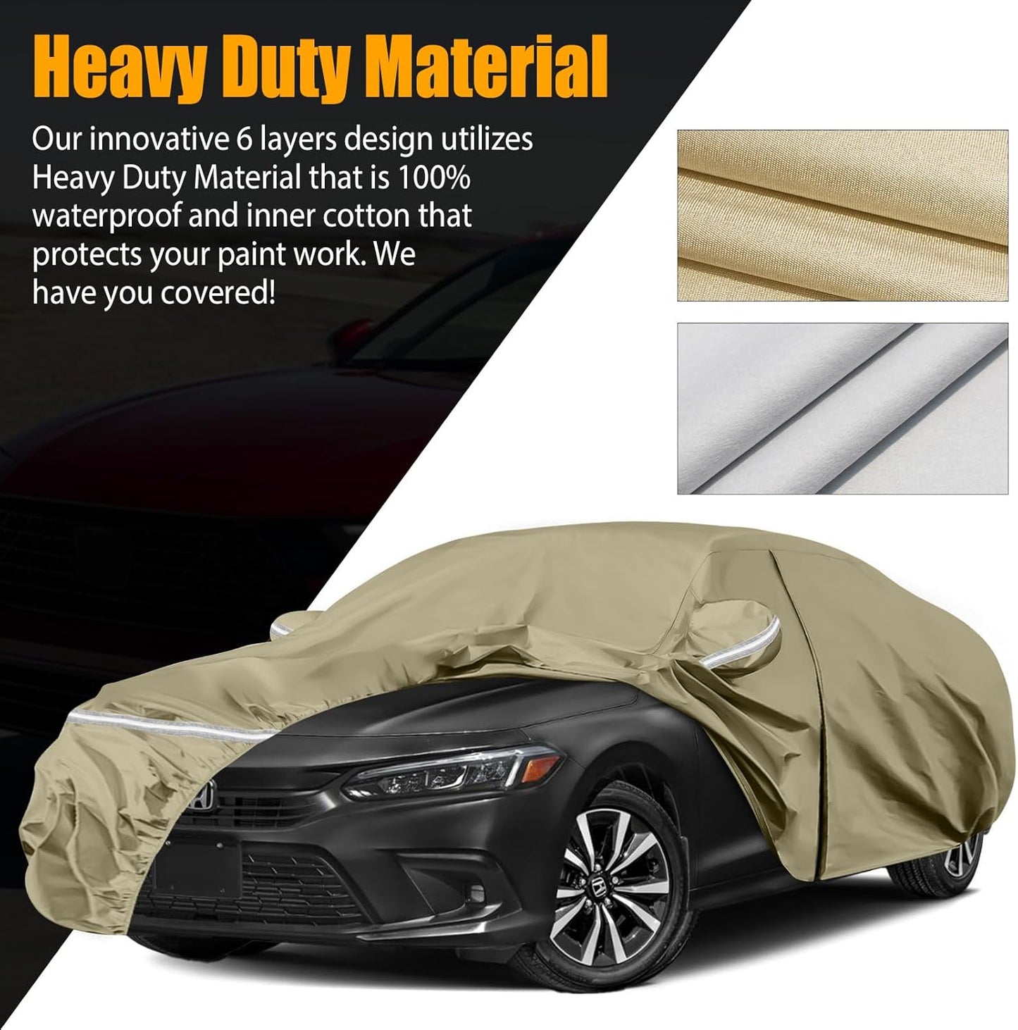 Waterproof Car Covers Replace for 2007-2025 Honda Accord, Multilayer Heavy Duty with Cotton Liner All Weather Custom-fit Car Cover with Zipper Door, Windproof Bands for Snow Rain Dust Protection