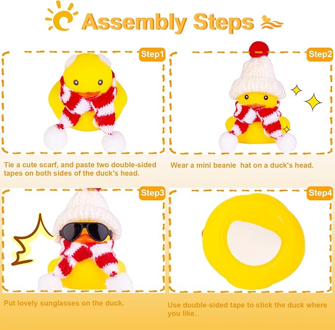 Rubber Duck Car Ornaments 2Pack Winter Duck Car Dashboard Decorations for Christmas Decor and Home Decorations with Mini Hat Scarf and Sunglasses(T13)