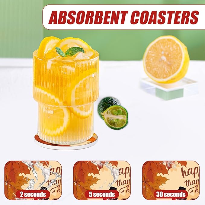 Thanksgiving Turkey Car Coasters for Cup Holders, Fall Pumpkin Absorbent Ceramic Car Coaster Car Cup Holder Coaster Car Accessories for Women Men (2 Pack)