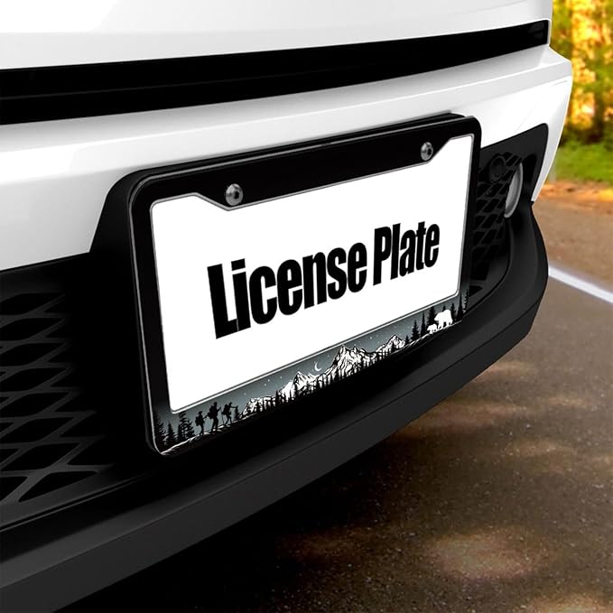 Mountains License Plate Frames 2 Pack - Adventure Awaits License Plate Frames Camping Animal Bear Car Tag Frames Auto Wildlife Plates Tags for Women Men