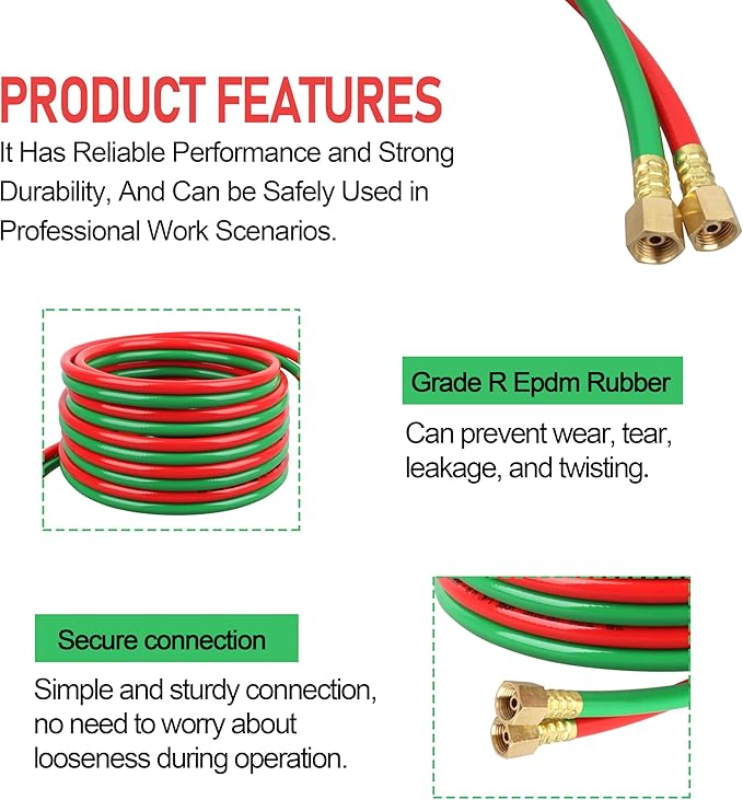 Oxygen Acetylene Hose 1/4-Inch × 25FT with 9/16”-18 B Fittings Welding Cutting Torch Twin Hose (25FT)