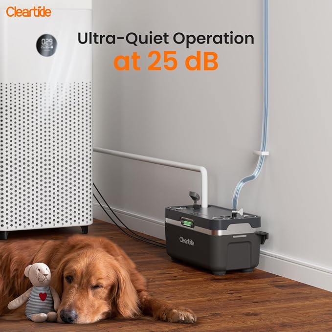 Cleartide Condensate HVAC Pump, Ultra-Quiet 25dB, 1/50 HP 110 GPH, 100-240V, Automatic Condensate Removal Pump with Safety Switch and Tubing for Air Conditioner/Furnace/Dehumidifier/Ice Machine