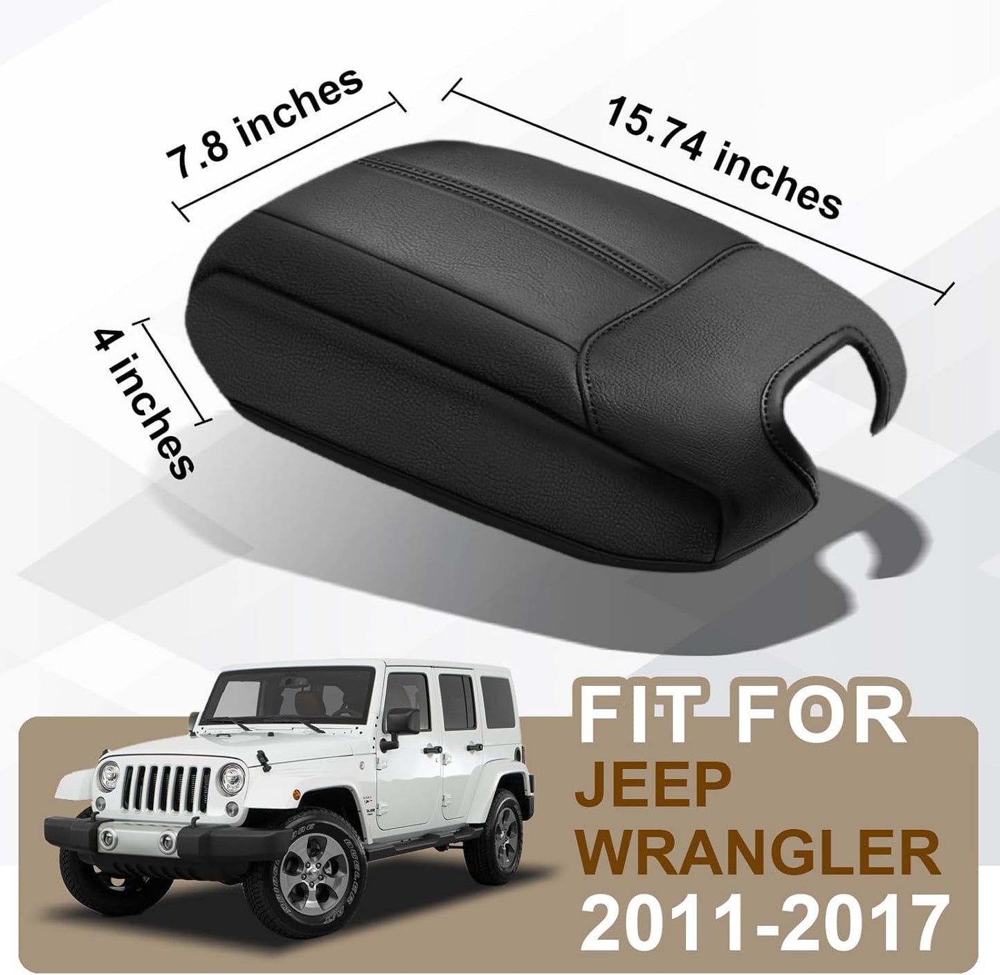 Muslogy Center Console Armrest Cover Compatible with Jeep Wrangler JK JKU 2011-2017 Comfort Armrest Pad Arm Rest Cushion Vegan Leather Protector Black Regular Thick