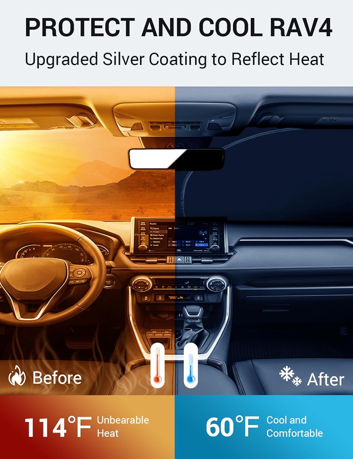 Proadsy 2025 Upgrade Windshield Sun Shade Custom Fit Ford Maverick 2022-2025 4-Layer Foldable Front Sunshade Protector Sun Visor Blocks UV Rays Keep Car Cooler