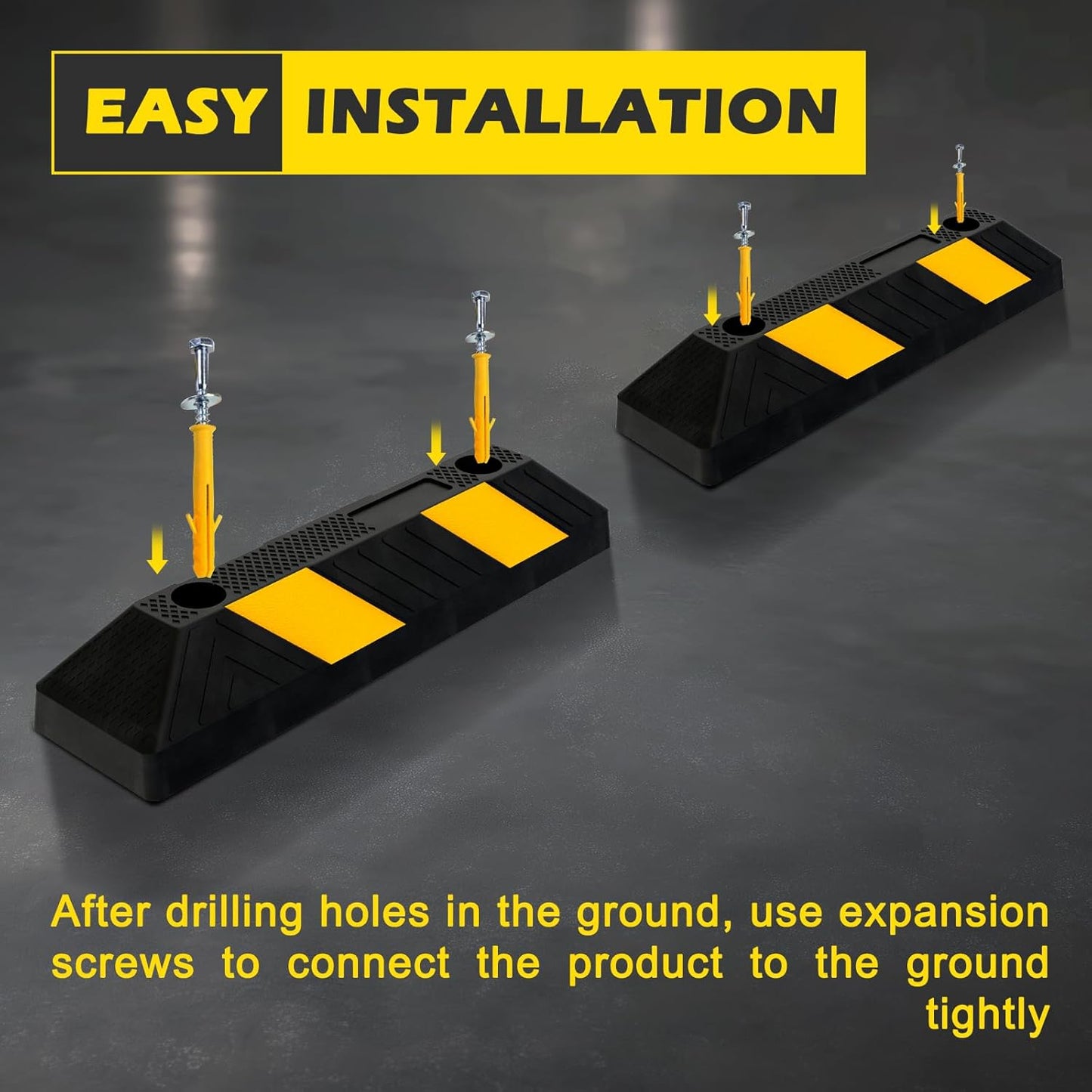 20" Rubber Parking Curb Stop, Car Stopper for Garage Parking, Heavy Duty Parking Wheel Stops for Car, Garage Bumpers with Reflective Yellow Tape for Parking Car (4 Pack)