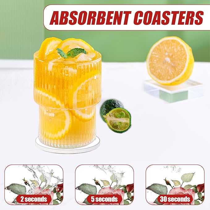 Watercolor Rose Car Coasters for Cup Holders, Vintage Floral Absorbent Ceramic Car Coaster Car Cup Holder Coaster Car Accessories for Women Men (2 Pack)