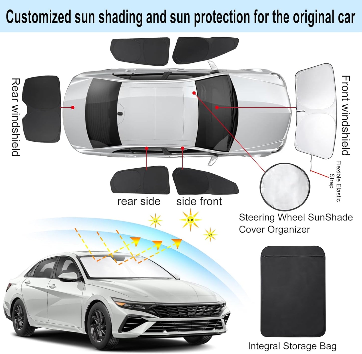 TINGLU Window Shades for Hyundai Elantra 2021-2024 2025 Accessories Car Side Full Windows Rear Triangular Windshield Sun Shade Sun UV Rays Privacy Protection 6PCS