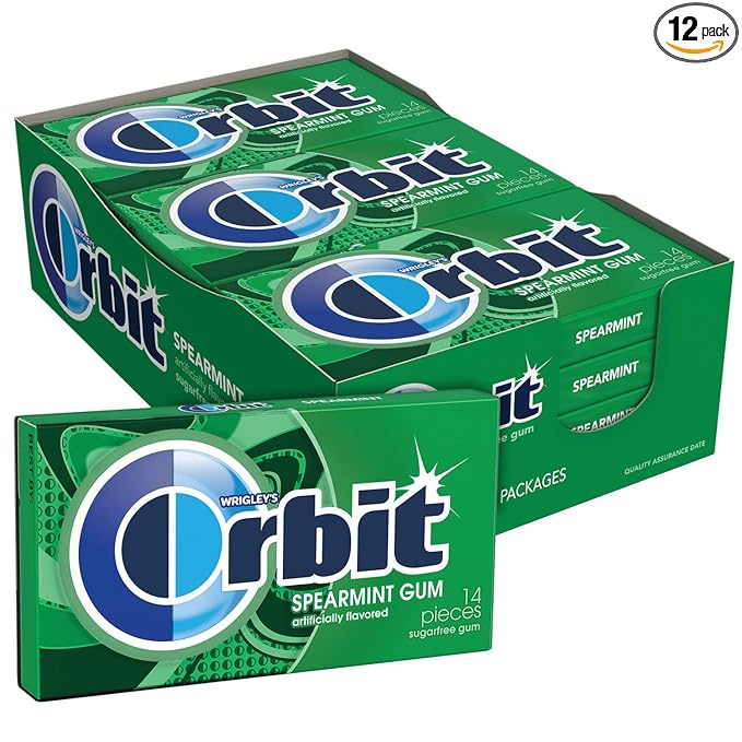 WRIGLEY'S ORBIT Gum Sugar-Free Spearmint - 12 Packs in Bulk, 14 Pieces Each - Chewing Gum, 168 Total Pieces