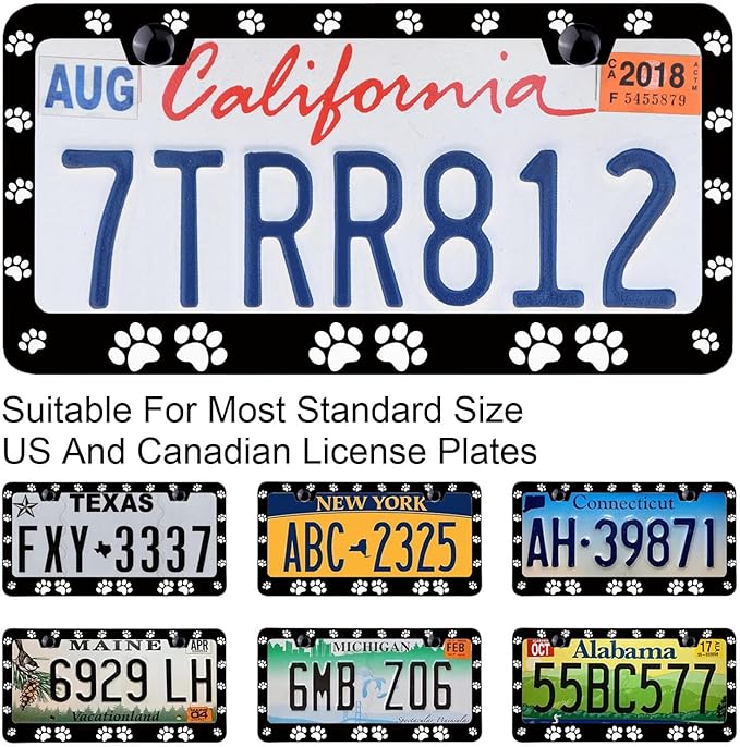 Stylish Cat Dog Paw Print License Plate Frame - Rust-Proof Stainless Steel, Fits Standard U.S. Canada Vehicles - Perfect Car Decoration for Men and Women 12.3x6.3 Inch License Plate Holder -DATANSEN