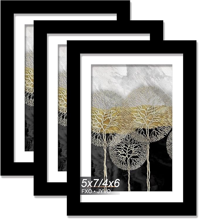 5x7 Picture Frame Set of 3, Display Photo 4x6 with Mat or 5 x 7 Without Mat, Light Weight and High Transparent 5 by 7 Frame for Wall - 3 Pack/Black/5"x7"